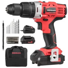 18V Cordless Drill Driver Impact Tool Kit with LED Light