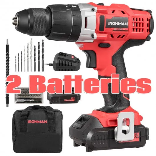 18V Cordless Drill Driver Impact Tool Kit with LED Light