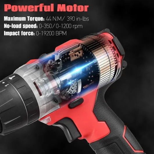 18V Cordless Drill Driver Impact Tool Kit with LED Light