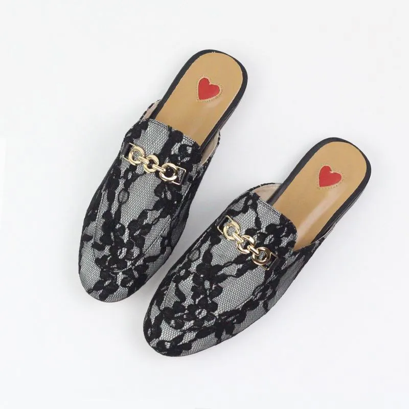 2023 Genuine Leather Summer Shoes Slip On Large Size Embroidery Flat With Slingback Outside Slippers