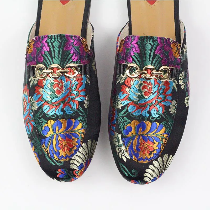 2023 Genuine Leather Summer Shoes Slip On Large Size Embroidery Flat With Slingback Outside Slippers