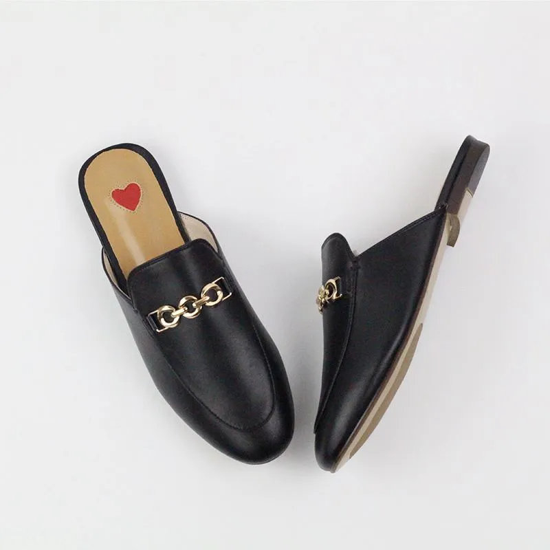 2023 Genuine Leather Summer Shoes Slip On Large Size Embroidery Flat With Slingback Outside Slippers