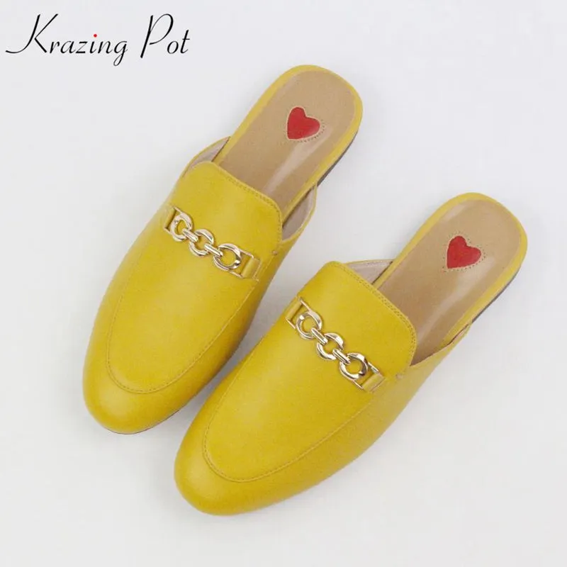 2023 Genuine Leather Summer Shoes Slip On Large Size Embroidery Flat With Slingback Outside Slippers