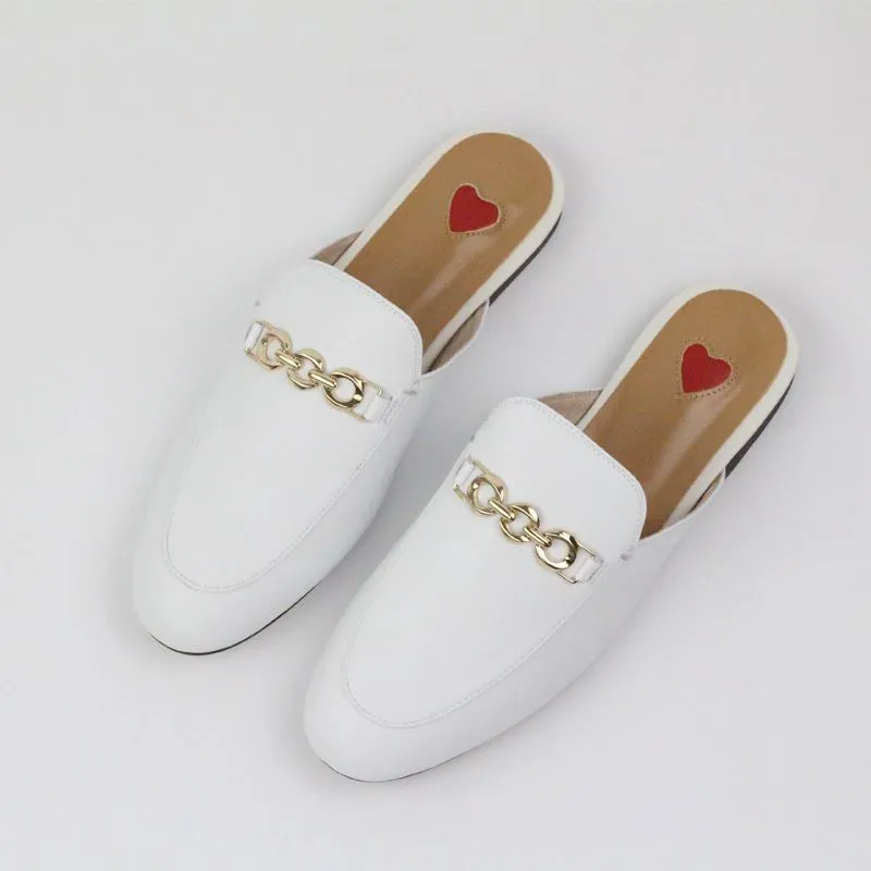 2023 Genuine Leather Summer Shoes Slip On Large Size Embroidery Flat With Slingback Outside Slippers