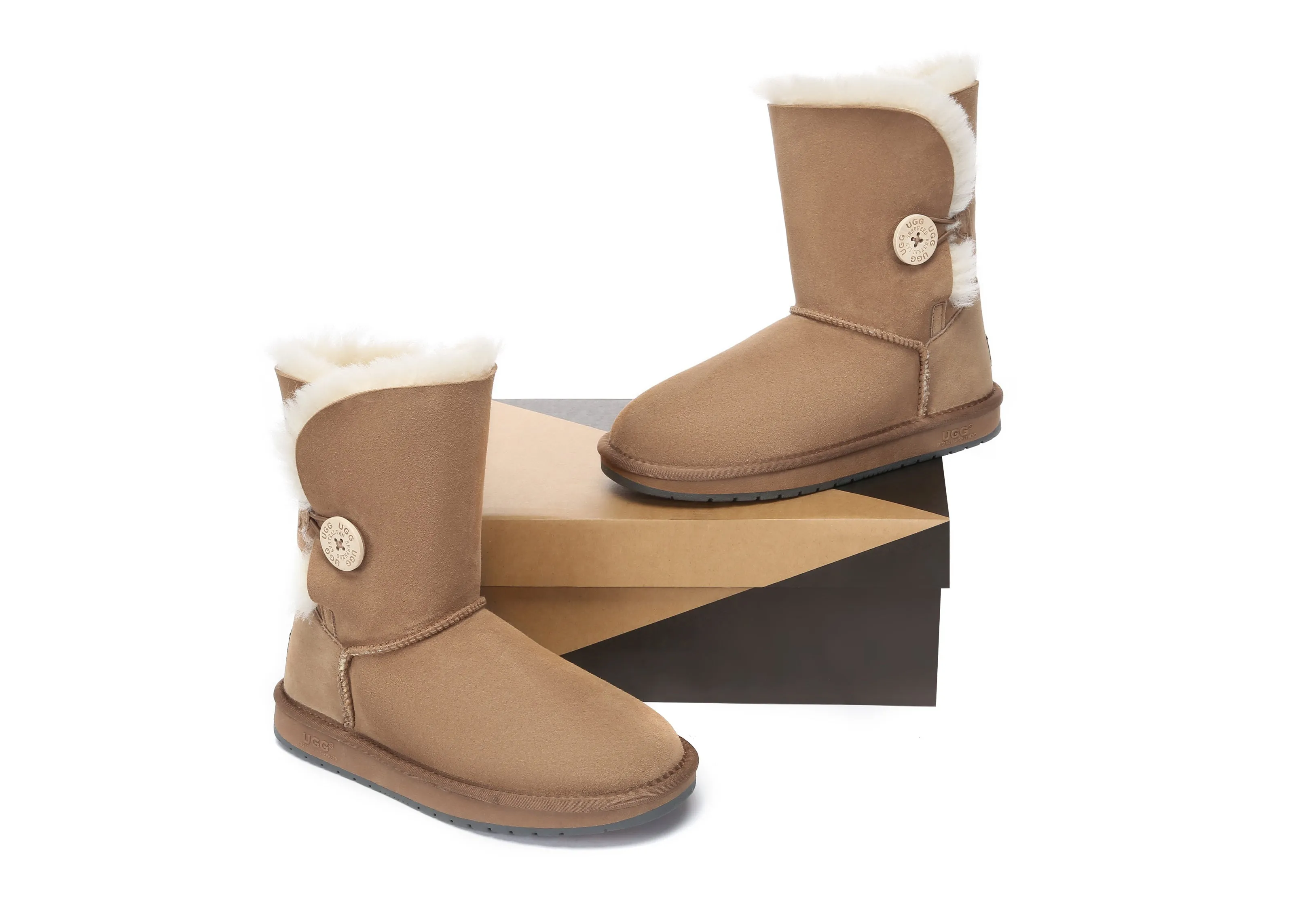 AUSTRALIAN SHEPHERD® UGG Boots Double Face Sheepskin Wool Short Button