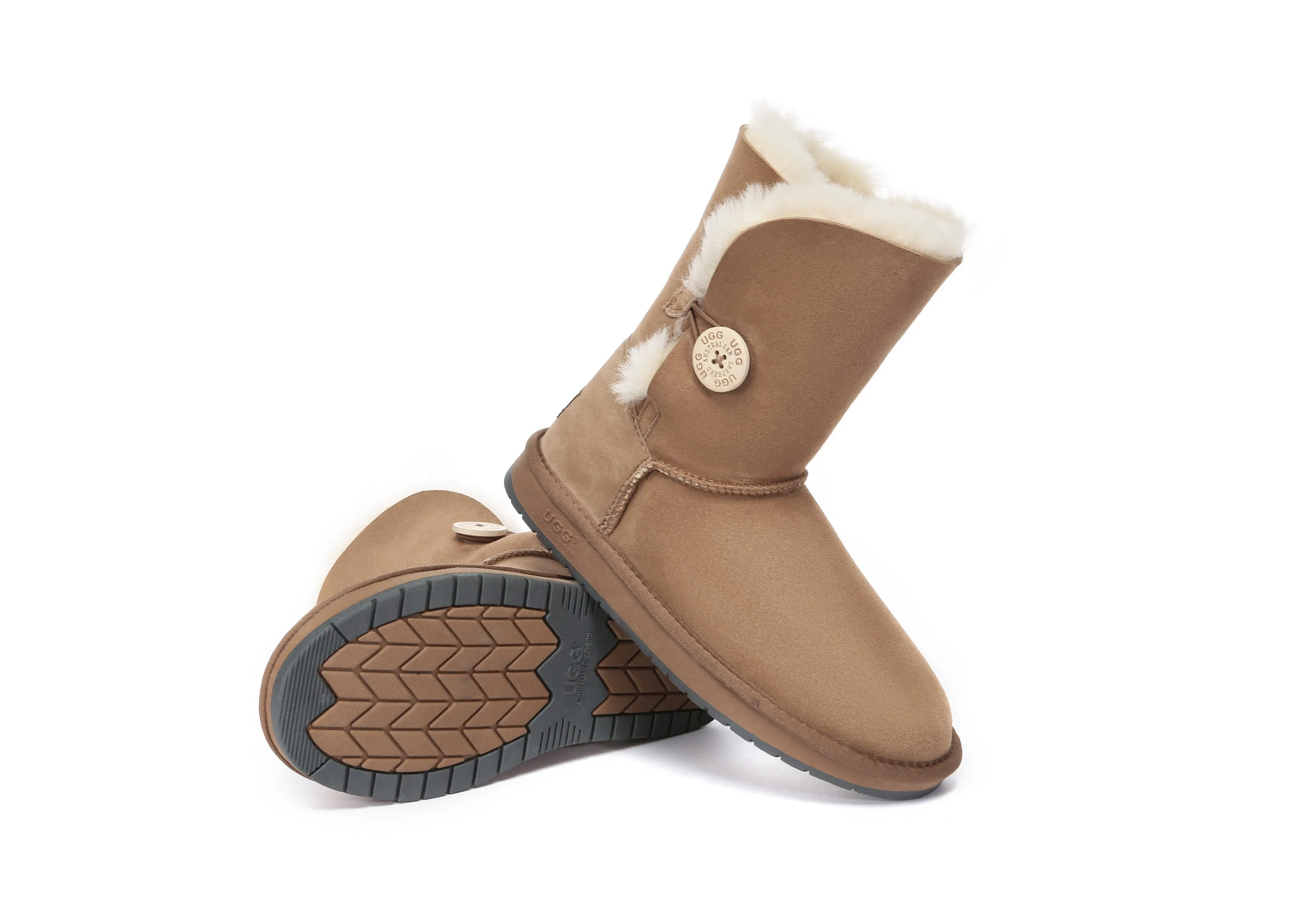 AUSTRALIAN SHEPHERD® UGG Boots Double Face Sheepskin Wool Short Button