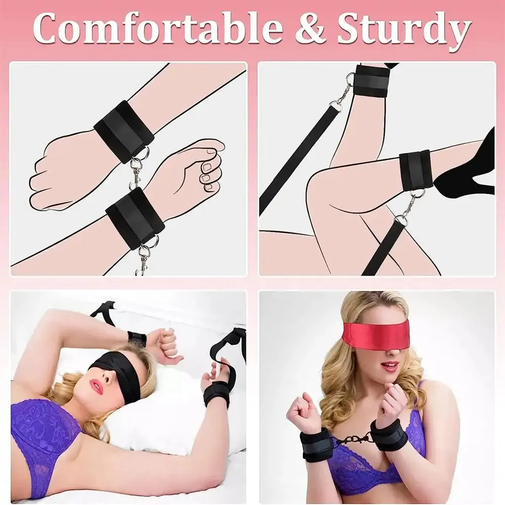 Beginner Fleece Bed Restraints Kit (6pcs Wrist to Ankle Bondage)