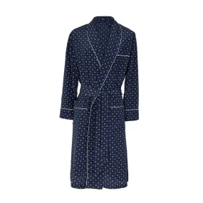 Blue & White Geometric Pattern Silk Robe