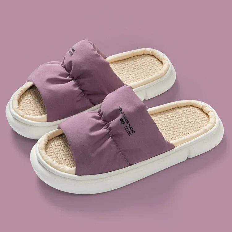 Breathable Flax Slippers Indoor Women Men Platform Shoes Four Seasons Lovers Home Floor Slides Quiet Light Weight Female Slipper