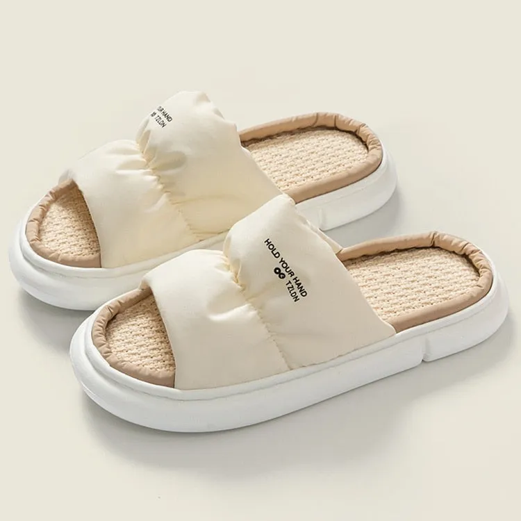 Breathable Flax Slippers Indoor Women Men Platform Shoes Four Seasons Lovers Home Floor Slides Quiet Light Weight Female Slipper