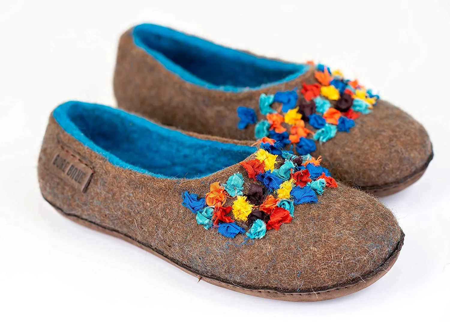 Brown/Blue SILK Alpaca - felted wool house slippers for women