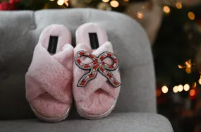 Chic Slippers with Deluxe Bow Brooch - Pink