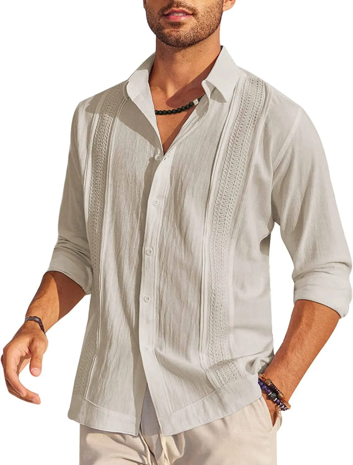 Cotton Beach Button Down Long Sleeve Shirt (US Only)