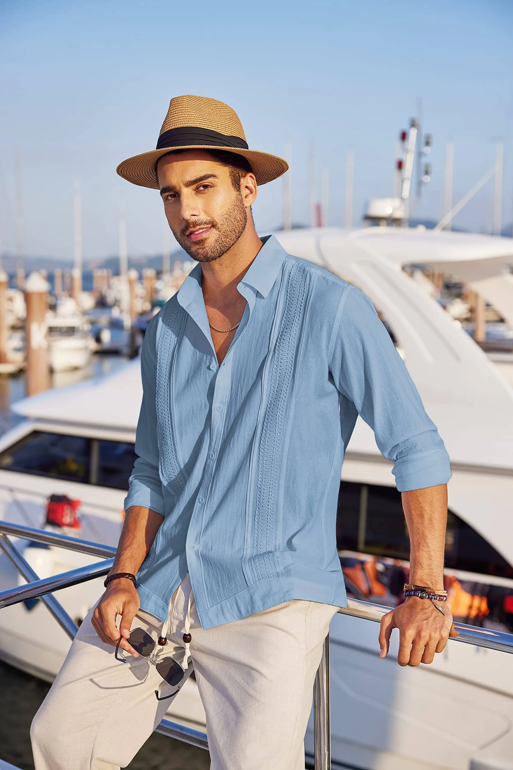 Cotton Beach Button Down Long Sleeve Shirt (US Only)