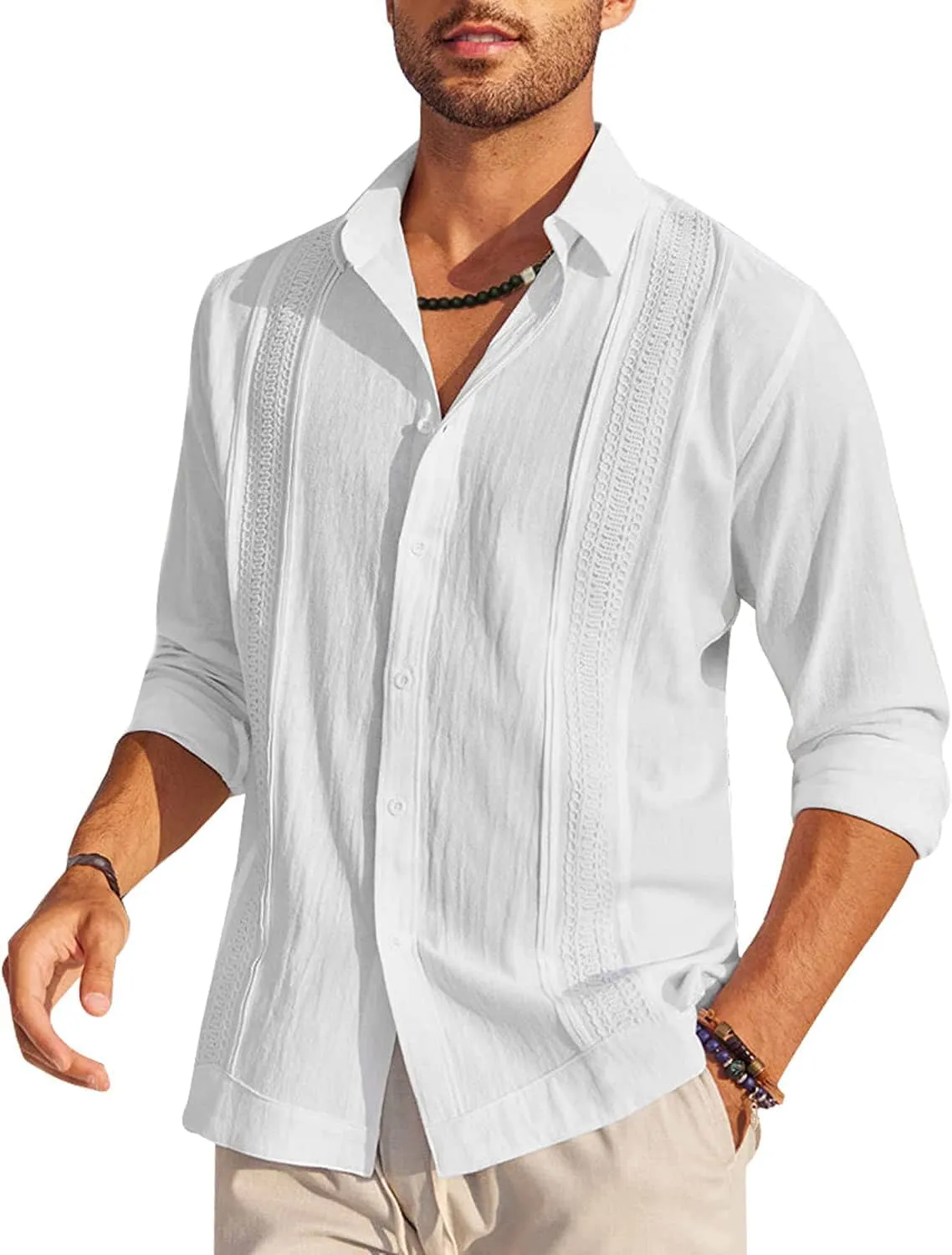 Cotton Beach Button Down Long Sleeve Shirt (US Only)