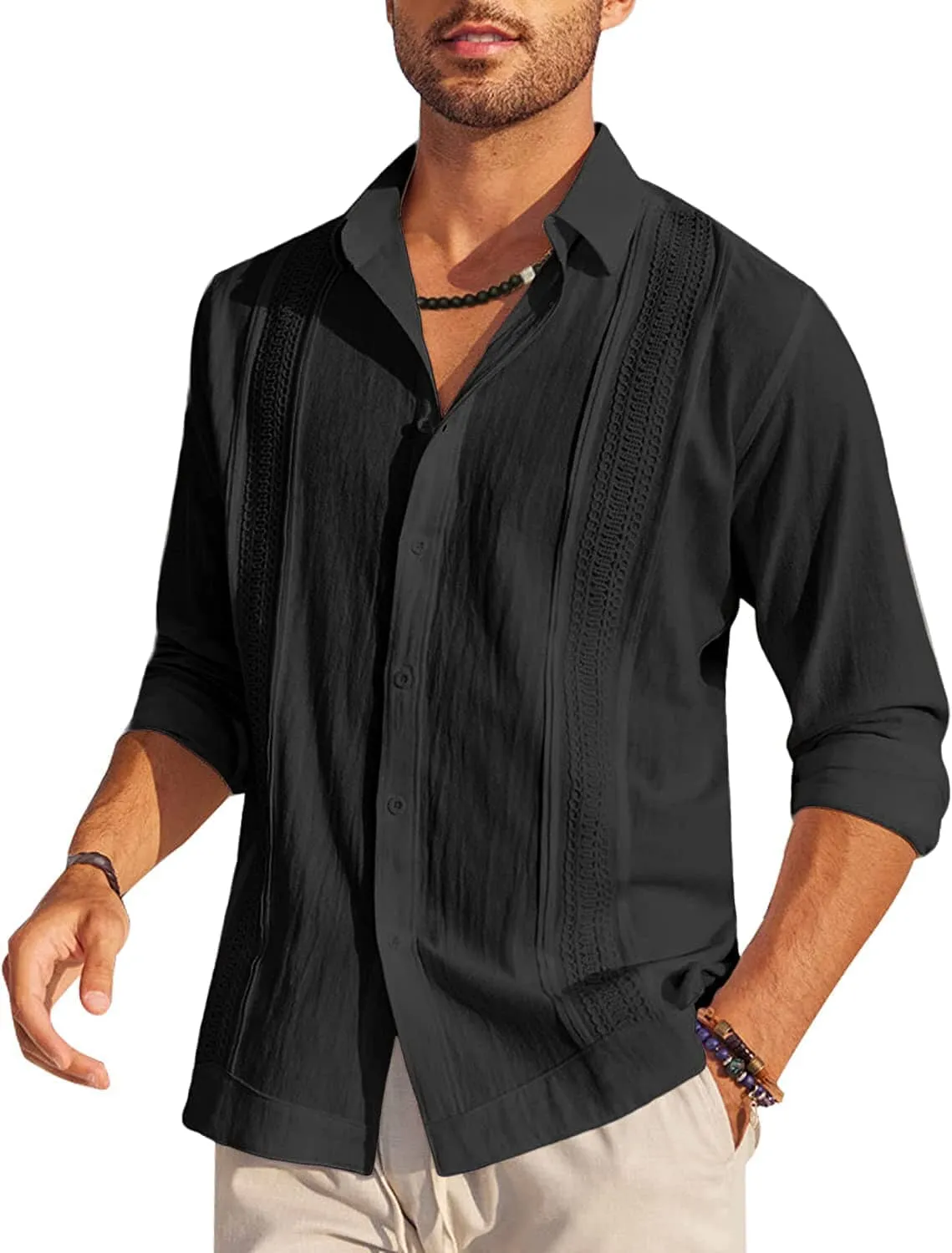 Cotton Beach Button Down Long Sleeve Shirt (US Only)