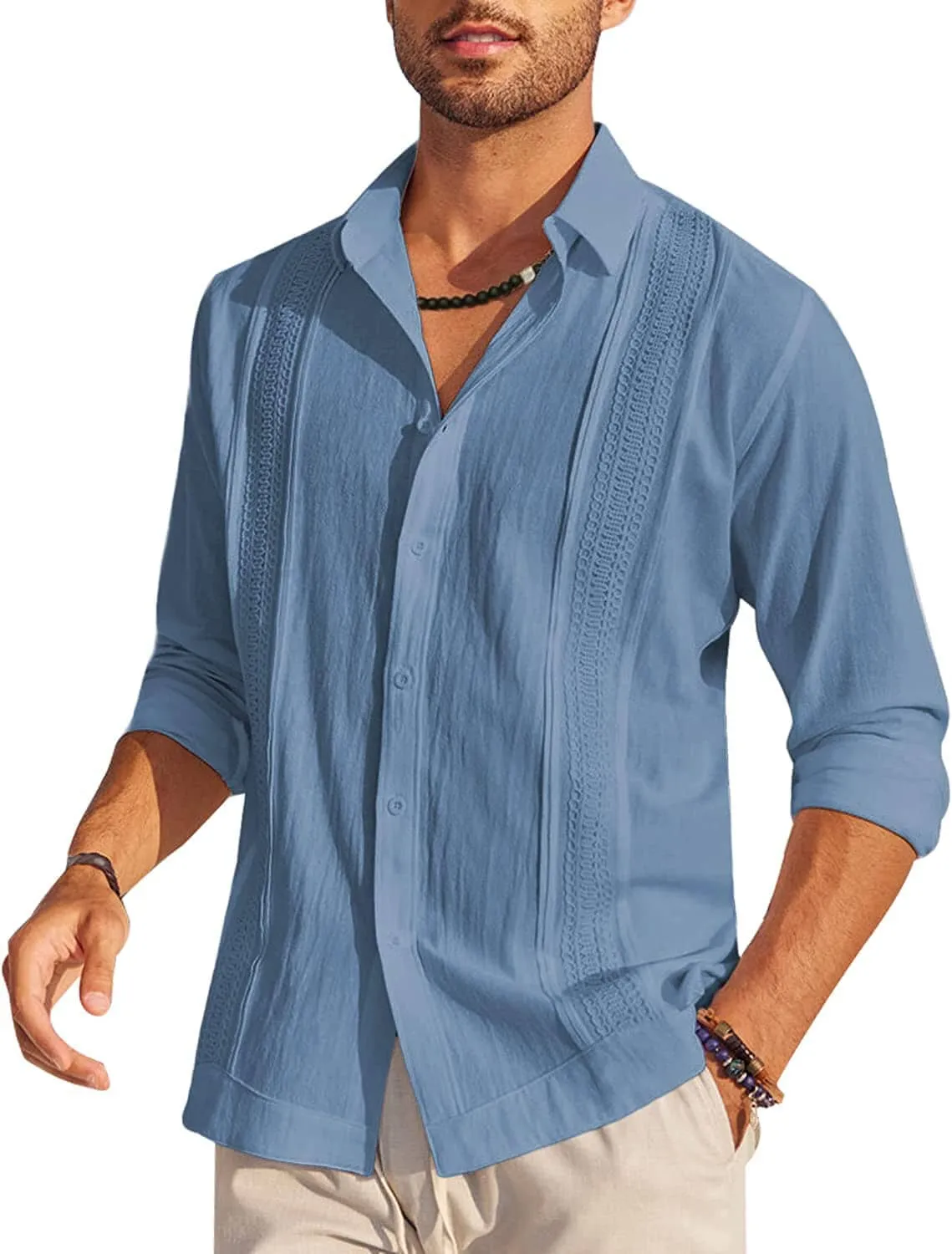 Cotton Beach Button Down Long Sleeve Shirt (US Only)