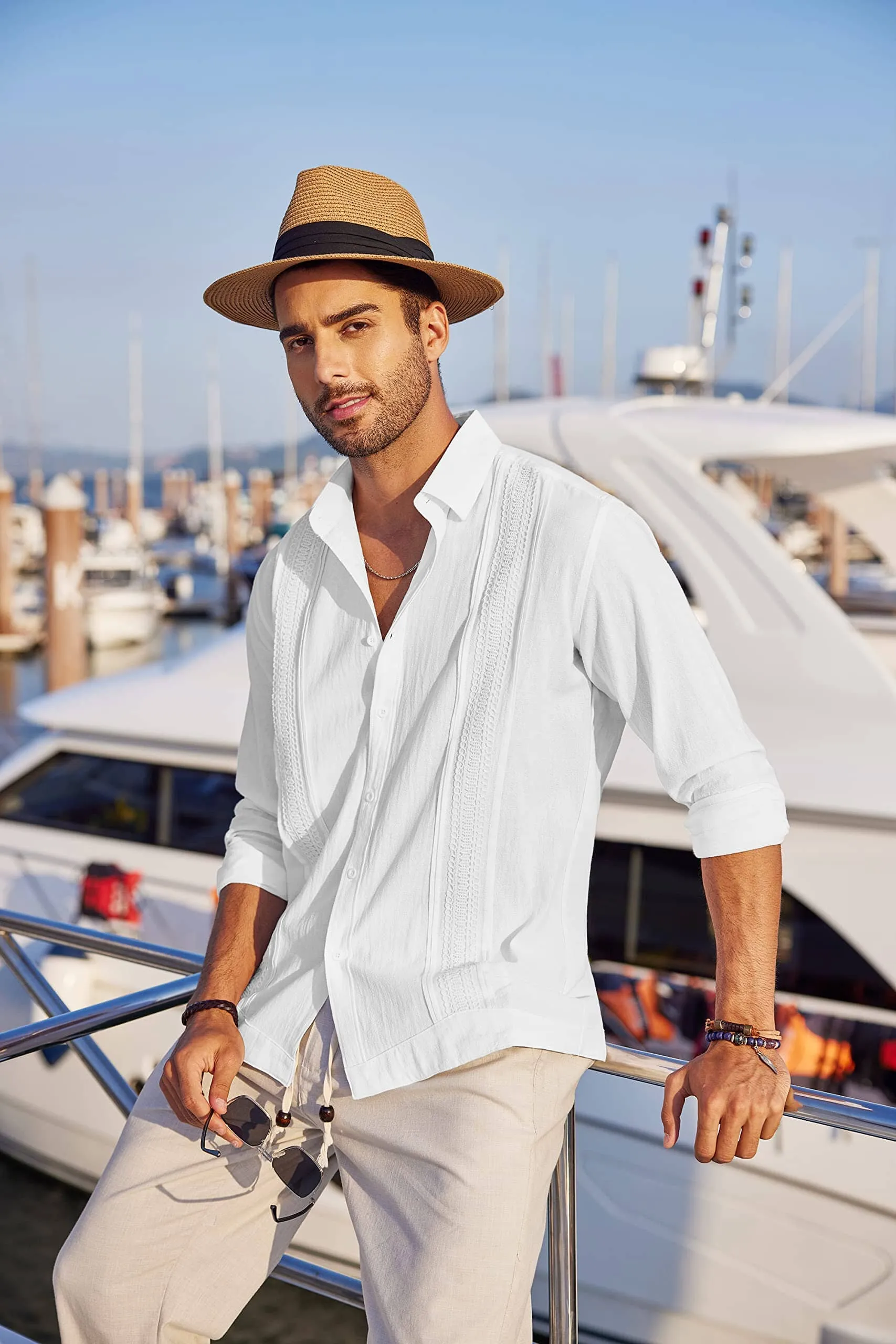 Cotton Beach Button Down Long Sleeve Shirt (US Only)