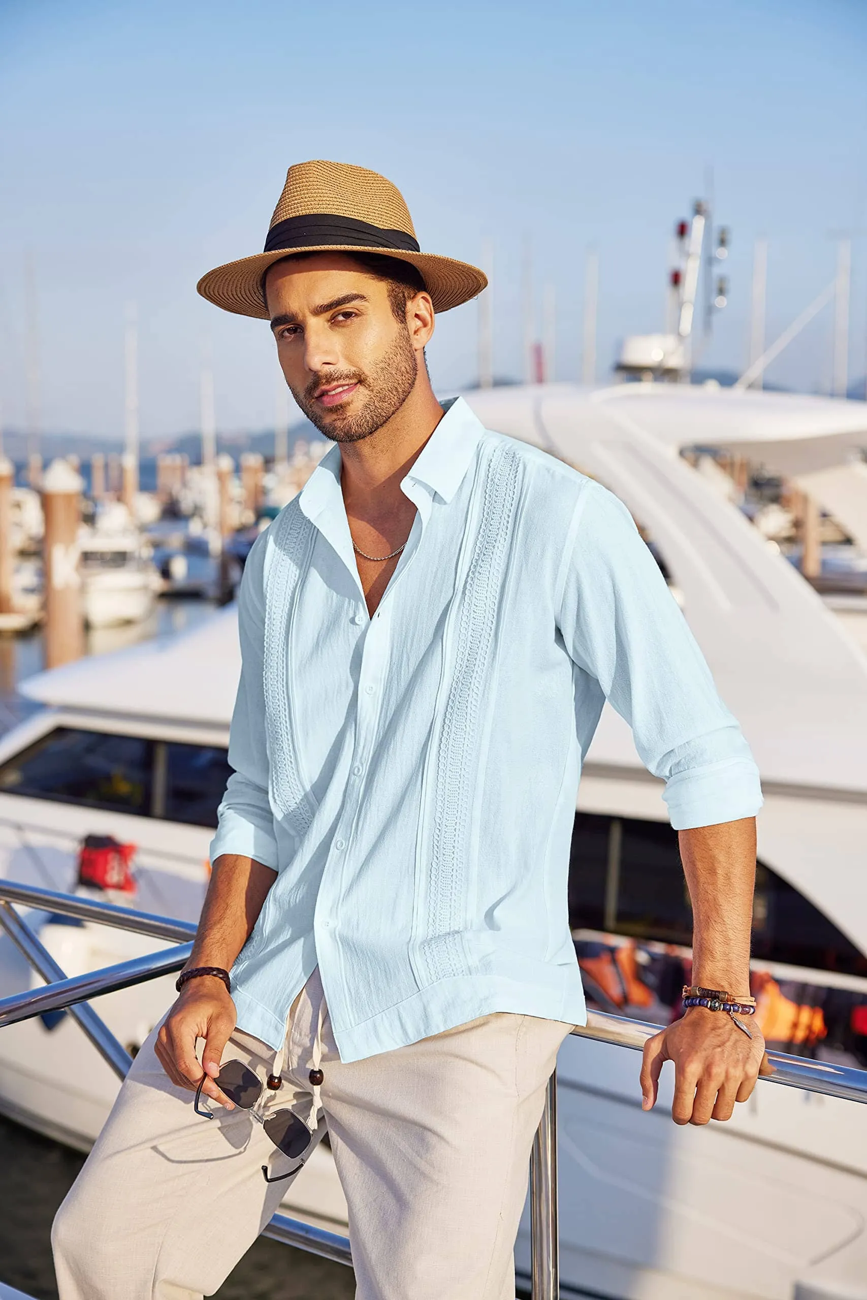 Cotton Beach Button Down Long Sleeve Shirt (US Only)