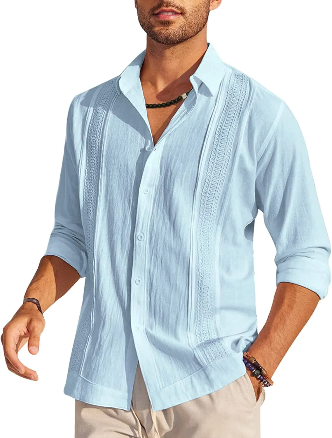 Cotton Beach Button Down Long Sleeve Shirt (US Only)