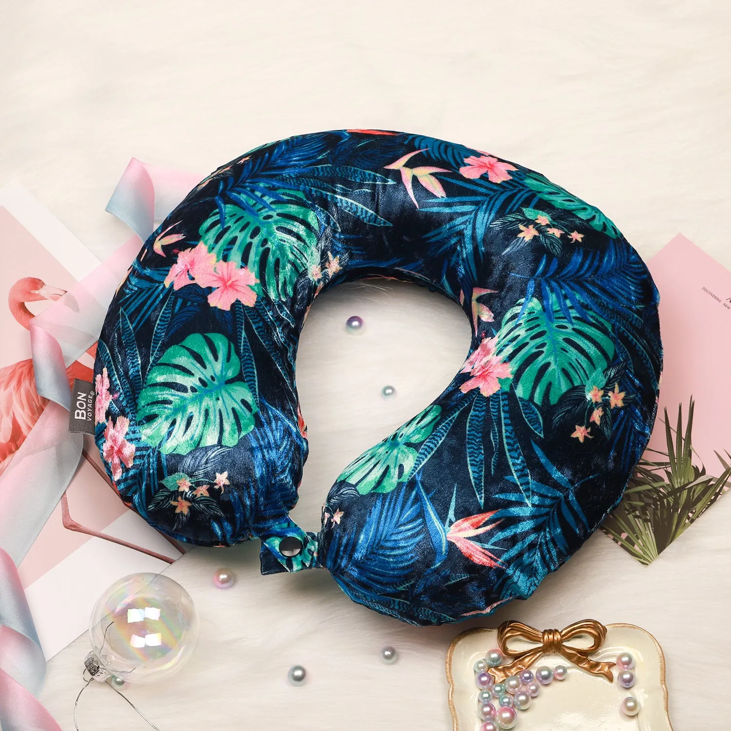 Crushed Velvet Memory Foam Travel Neck Pillow