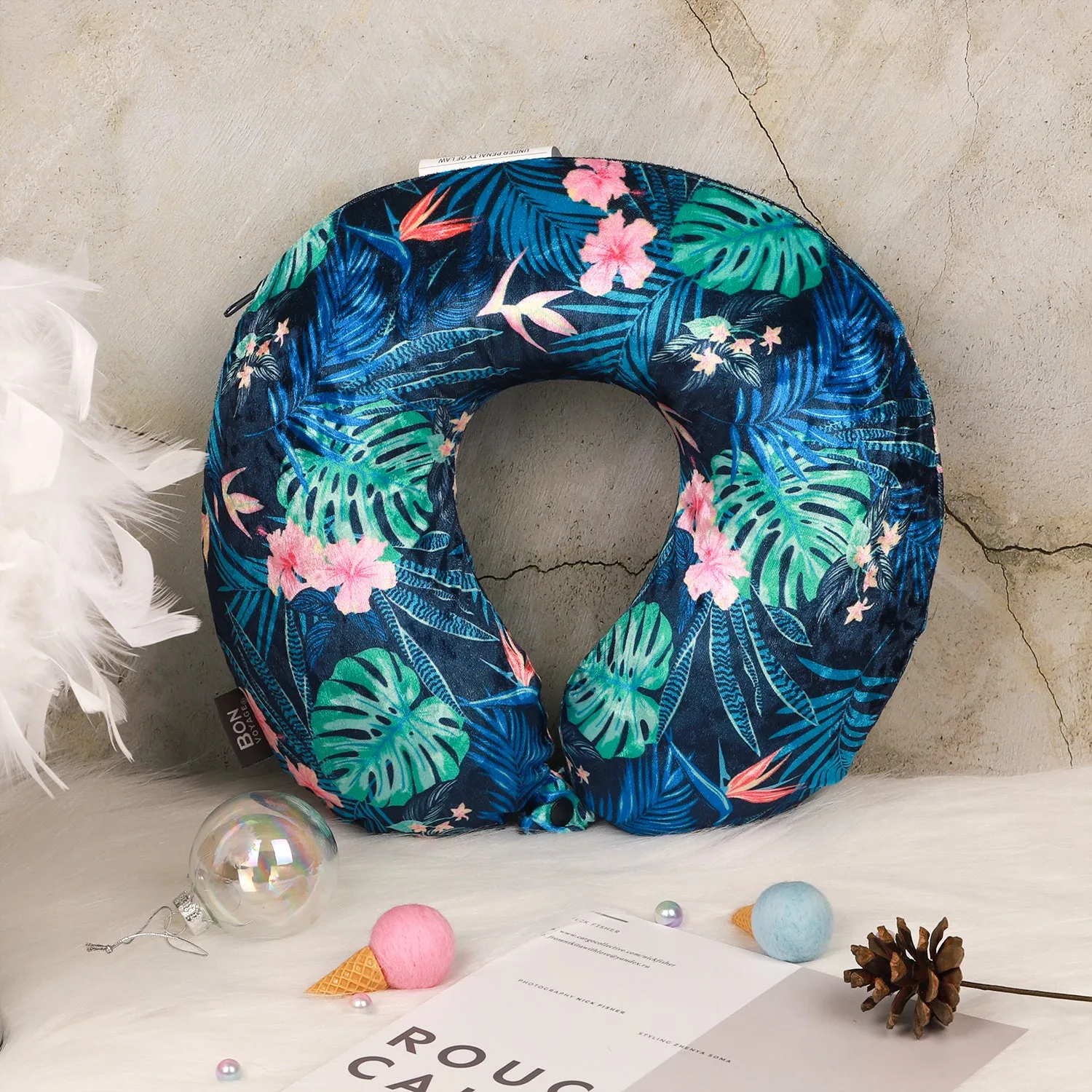 Crushed Velvet Memory Foam Travel Neck Pillow