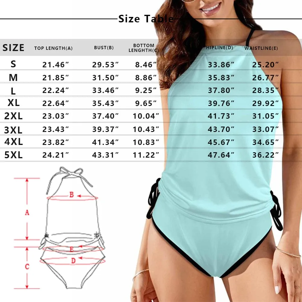 Custom Face Flag USA Womens Sexy Halter Tummy Control Swimsuit Tankini Top Sets Fashion Two Piece Bathing Suit with Tie Side