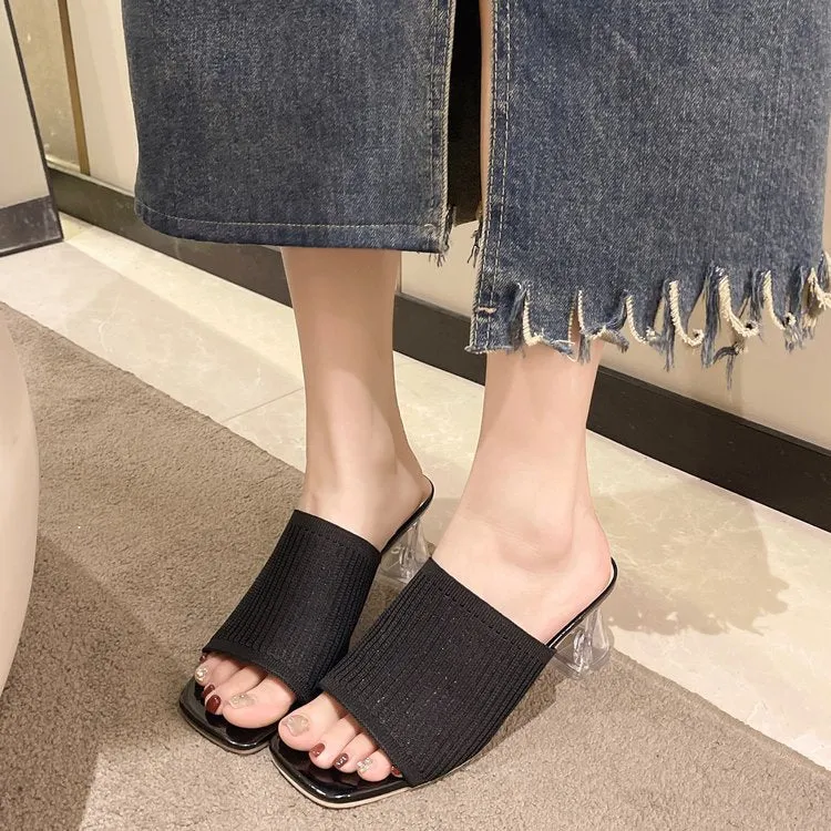 DEANWANGKT  Cross-Border Foreign Trade  Summer New European and American plus Size Flying Woven  Breathable Comfortable High Heel Slippers for Women Wholesale