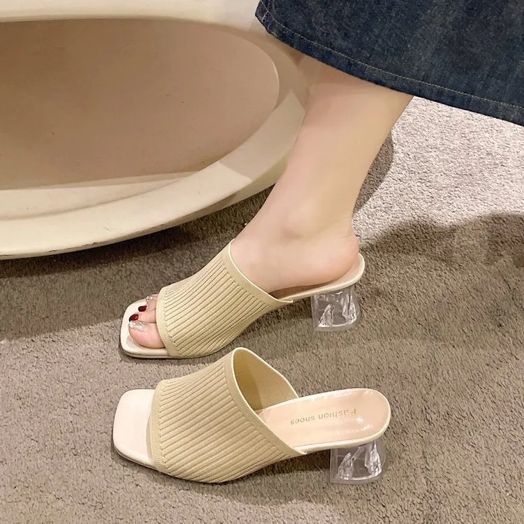 DEANWANGKT  Cross-Border Foreign Trade  Summer New European and American plus Size Flying Woven  Breathable Comfortable High Heel Slippers for Women Wholesale