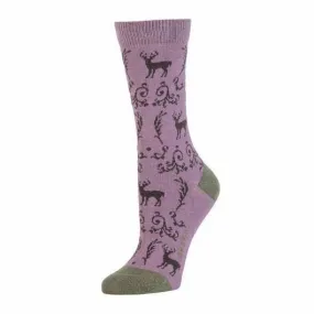 Deer Toile Crew Sock in Amethyst