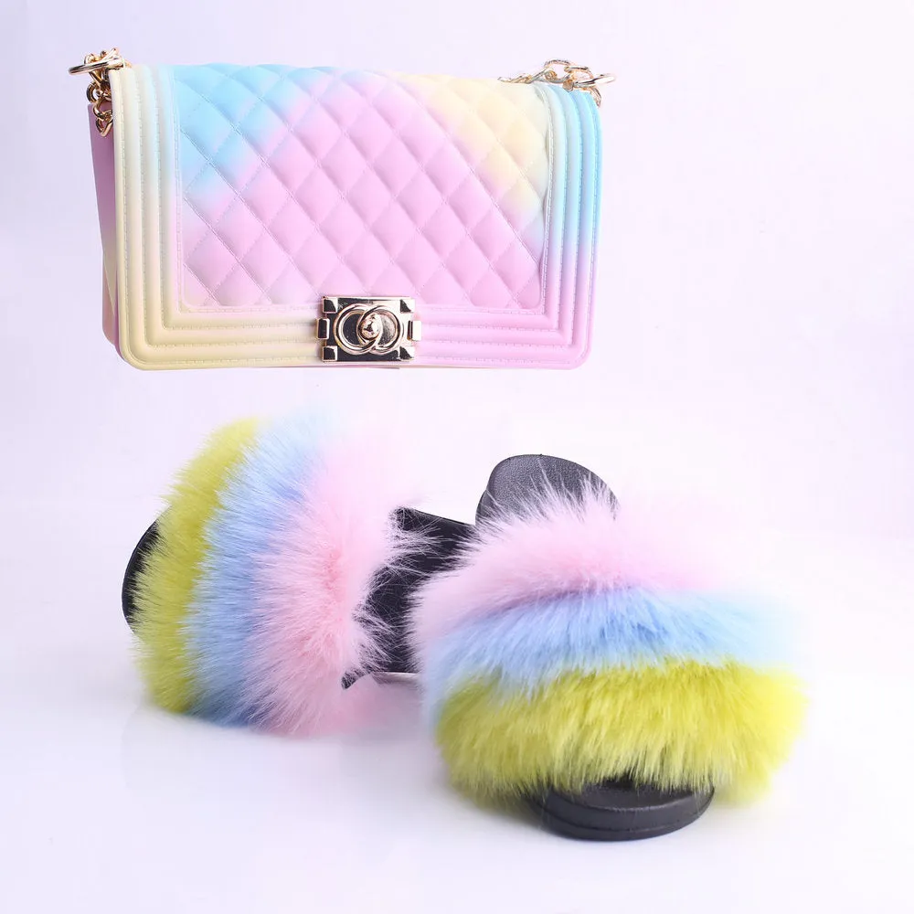 Doll Fur Slippers & Matching Purse Set