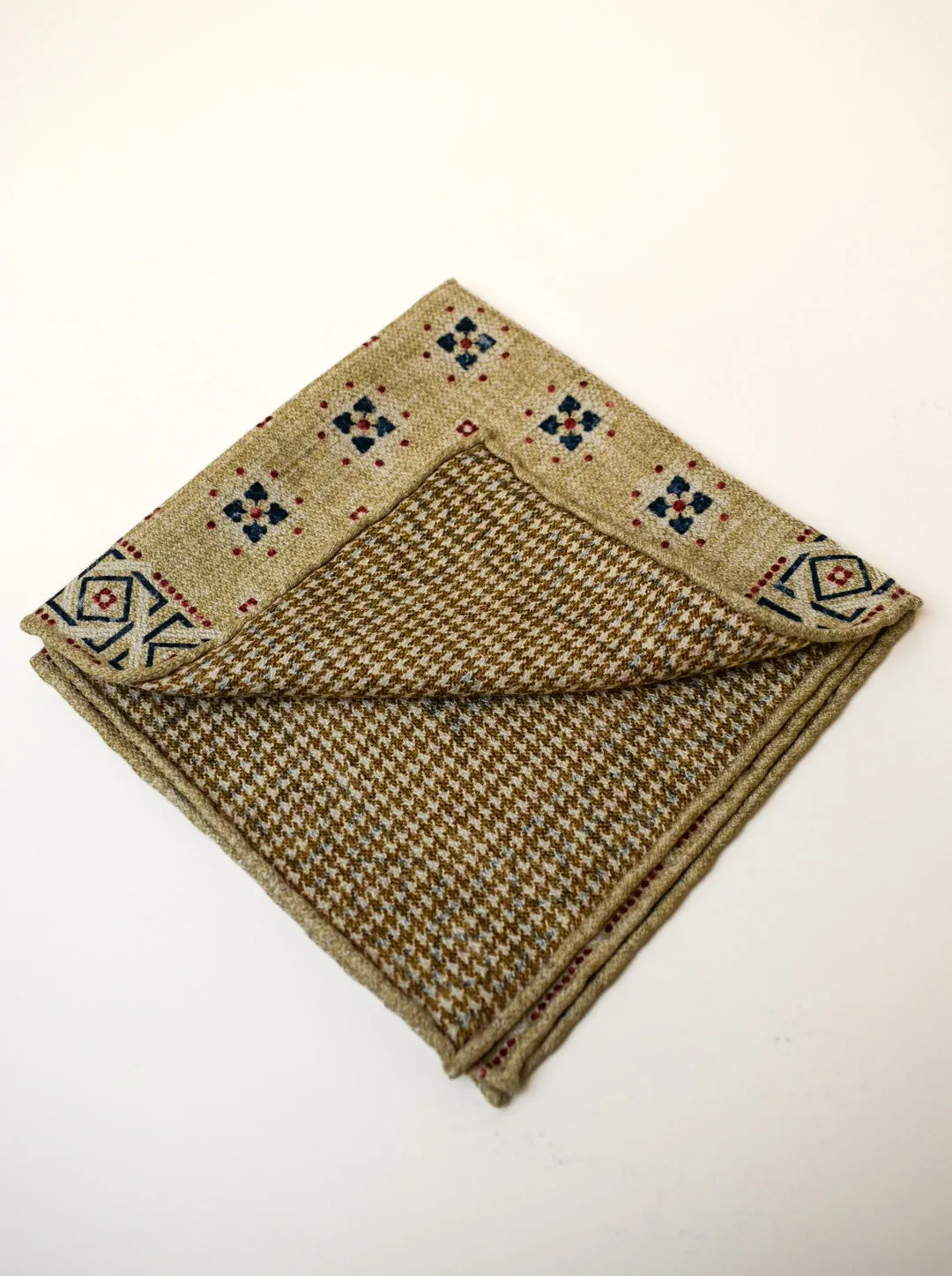 Edward Armah Beige/Light Brown Foulard/Houndstooth Pocket Square