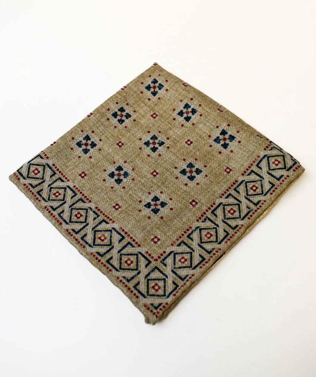 Edward Armah Beige/Light Brown Foulard/Houndstooth Pocket Square