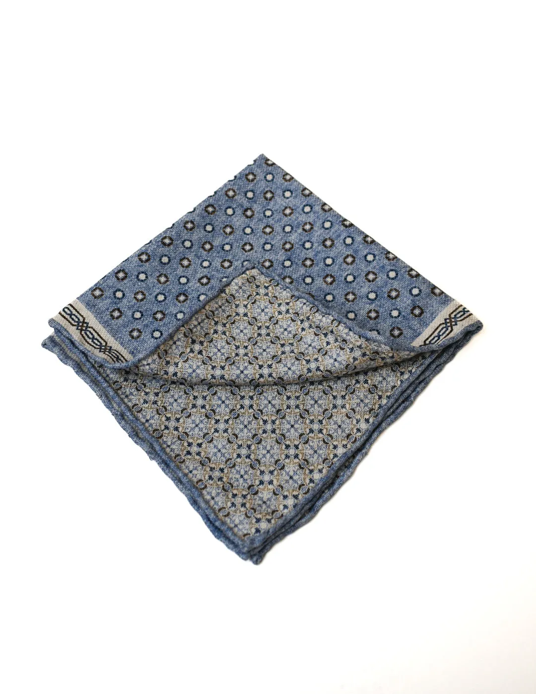 Edward Armah Light Blue/Brown Neat/Arabesque Pocket Square