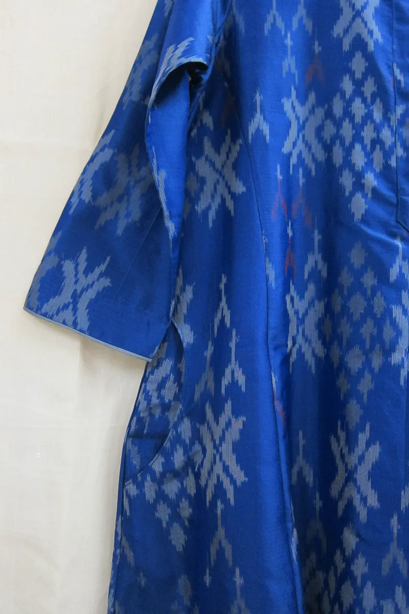 Firoza Starburst Placket Silk Ikat Kurta