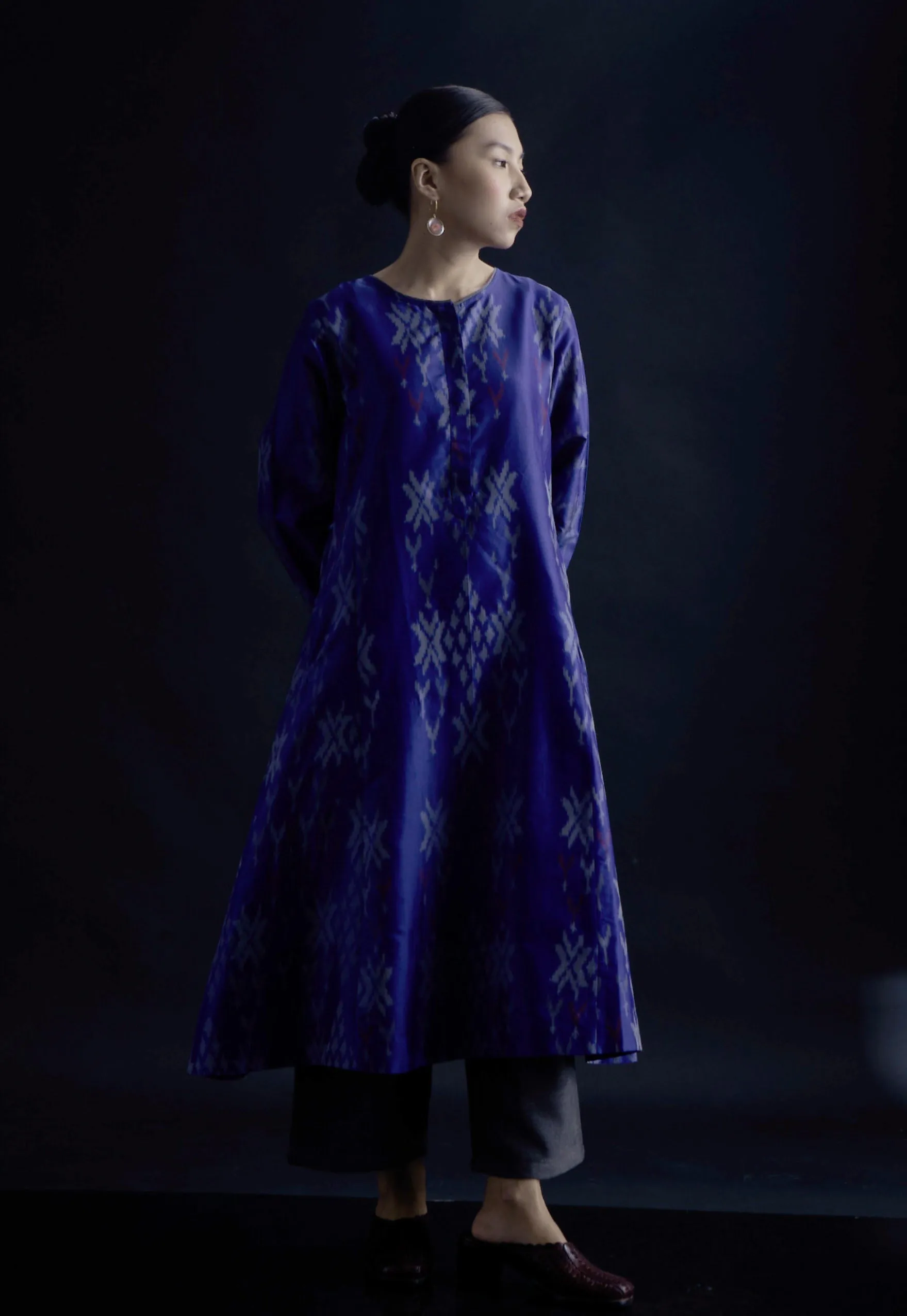 Firoza Starburst Placket Silk Ikat Kurta