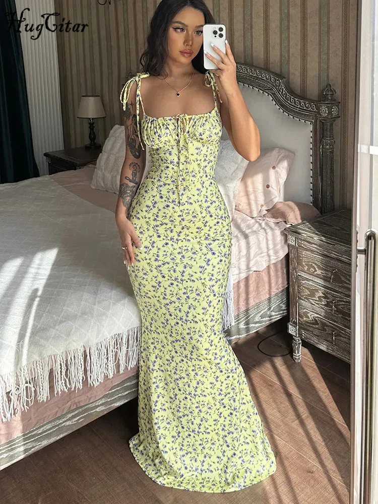 Floral Print Sleeveless Backless Maxi Dress