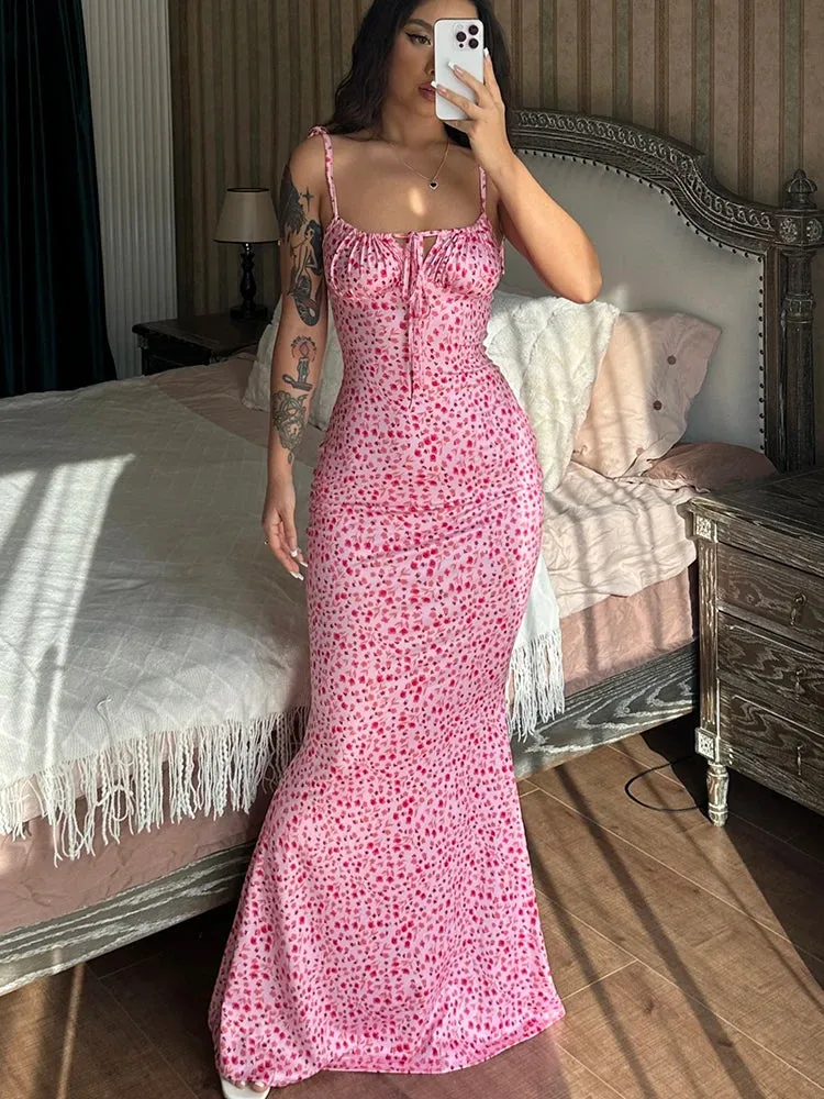 Floral Print Sleeveless Backless Maxi Dress