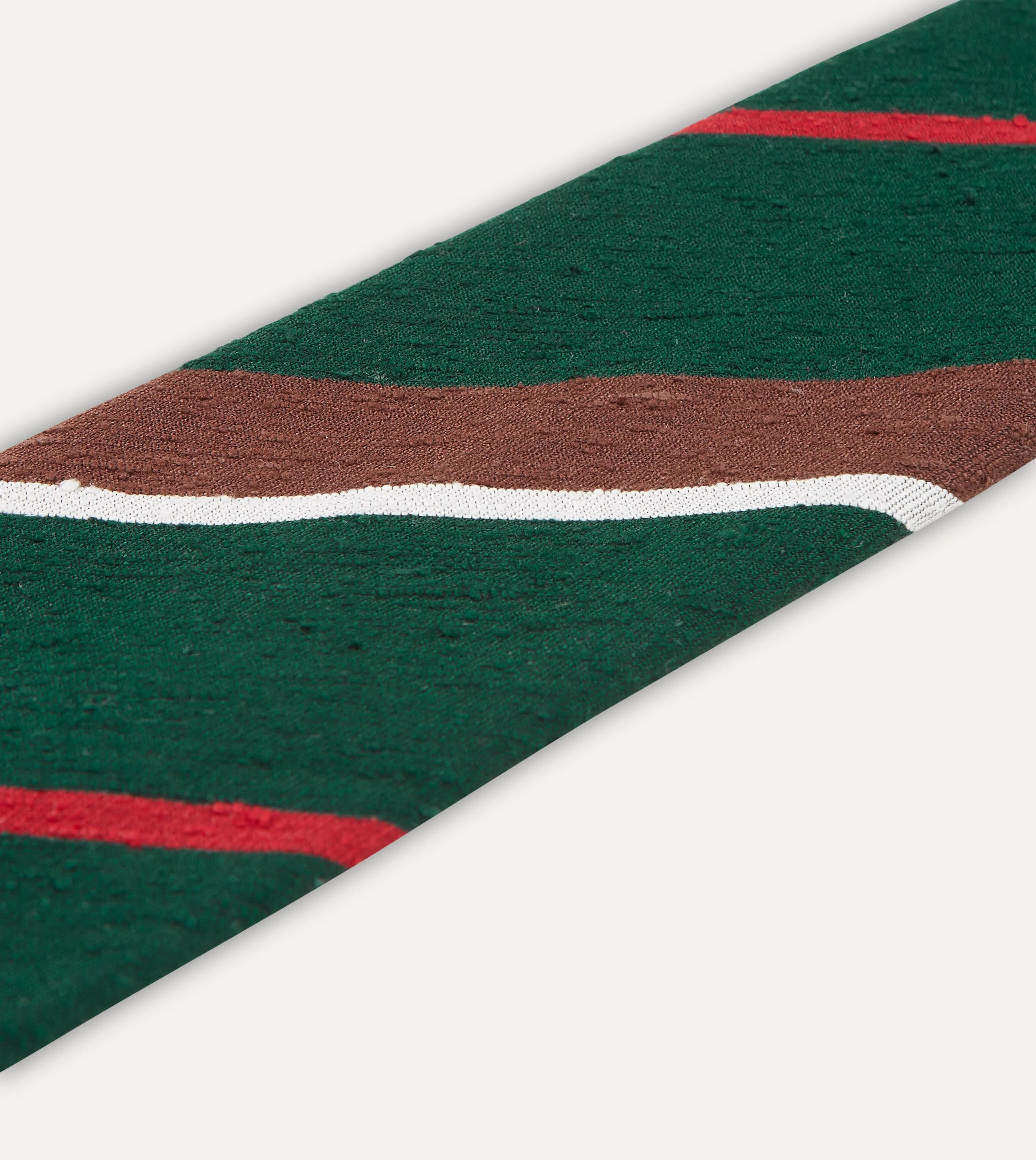 Green, Brown and White Stripe Shantung Silk Tie