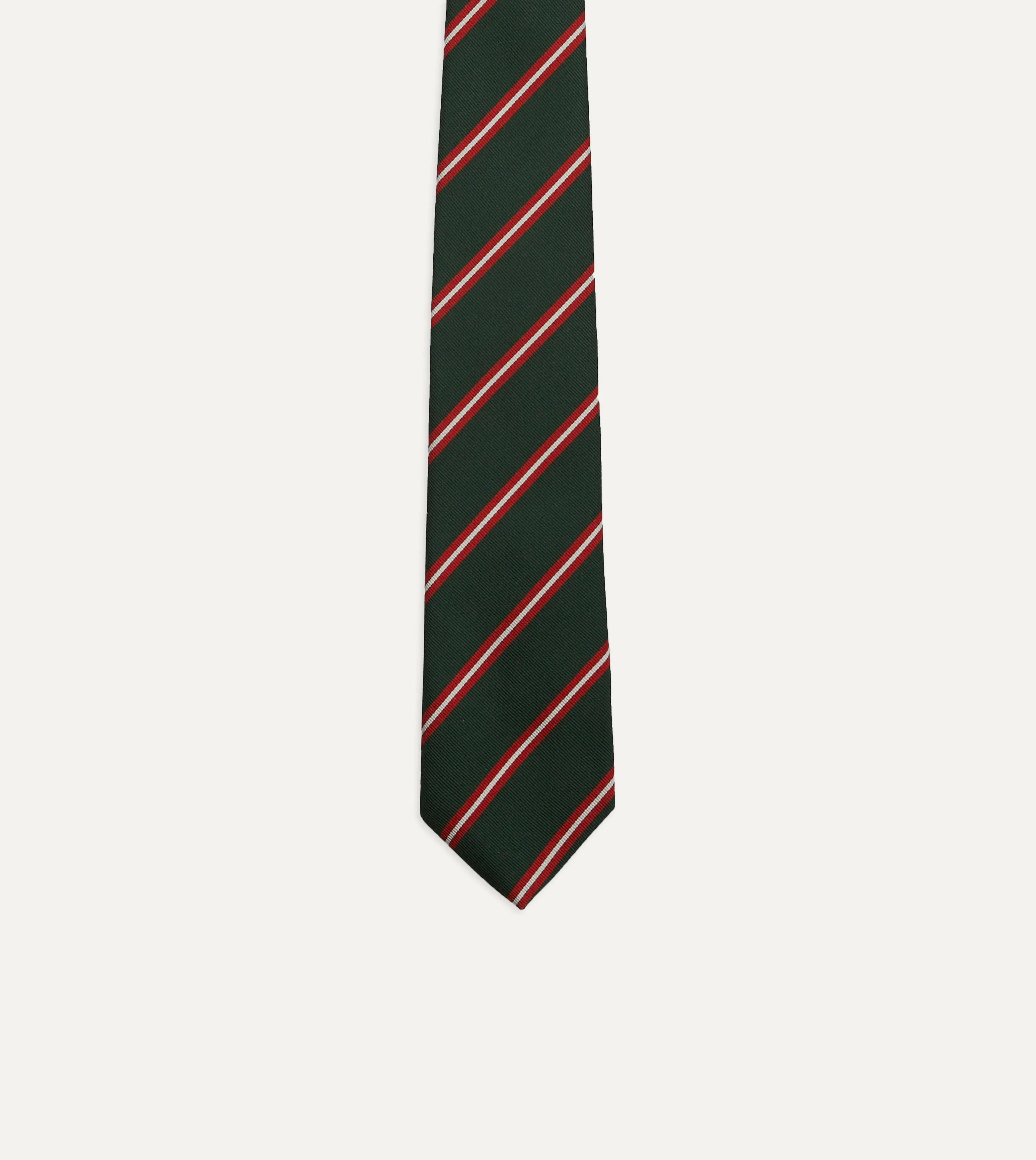 Green, Red and Ecru Stripe Silk Tipped Tie