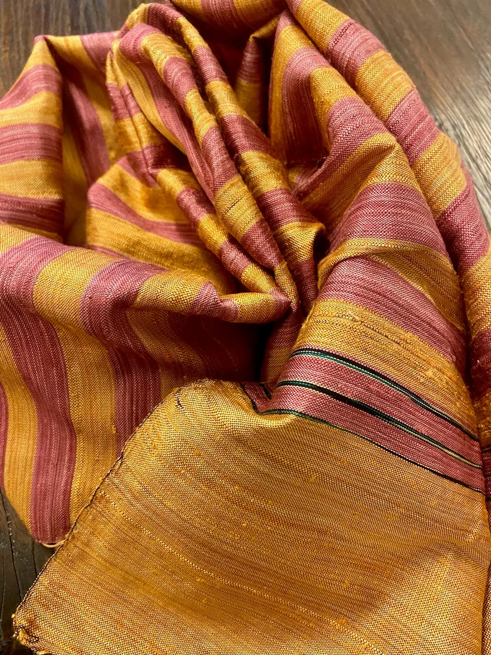 Handwoven Silk Scarf in Orange and Pink Stripes