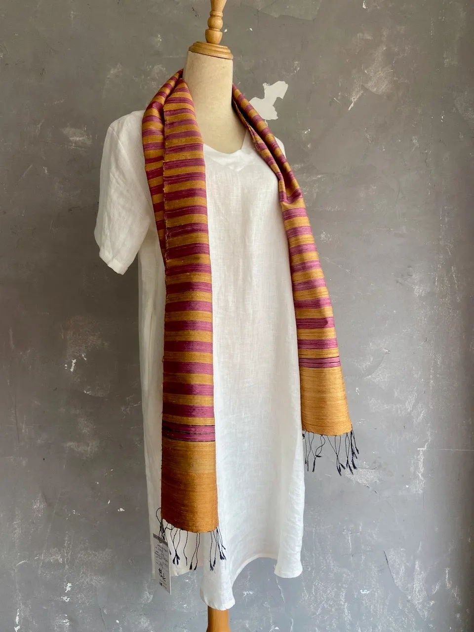 Handwoven Silk Scarf in Orange and Pink Stripes