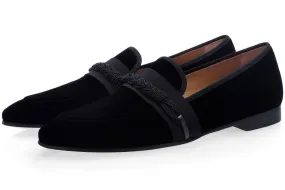 HONORÉ VELOUR BLACK SLIPPERS