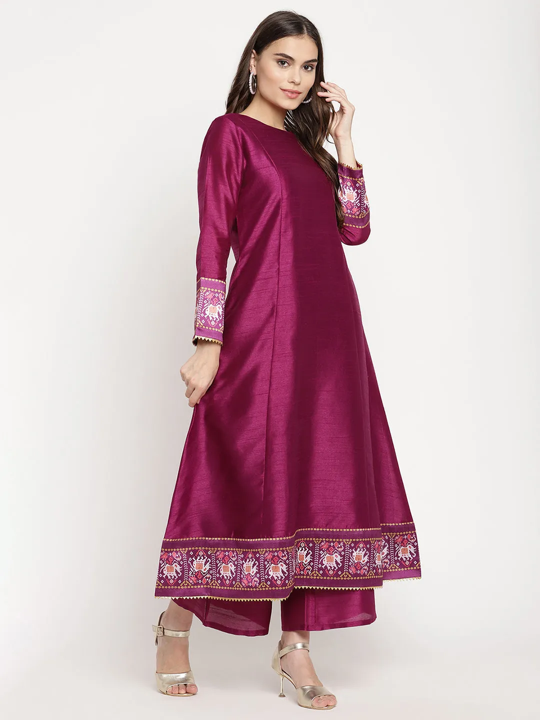 Jashvi Women's Purple Poly Silk Solid Kurta Palazzo Set With Dupatta