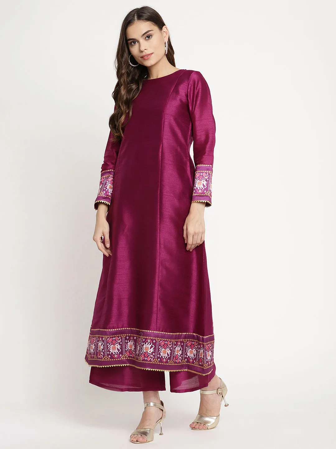 Jashvi Women's Purple Poly Silk Solid Kurta Palazzo Set With Dupatta