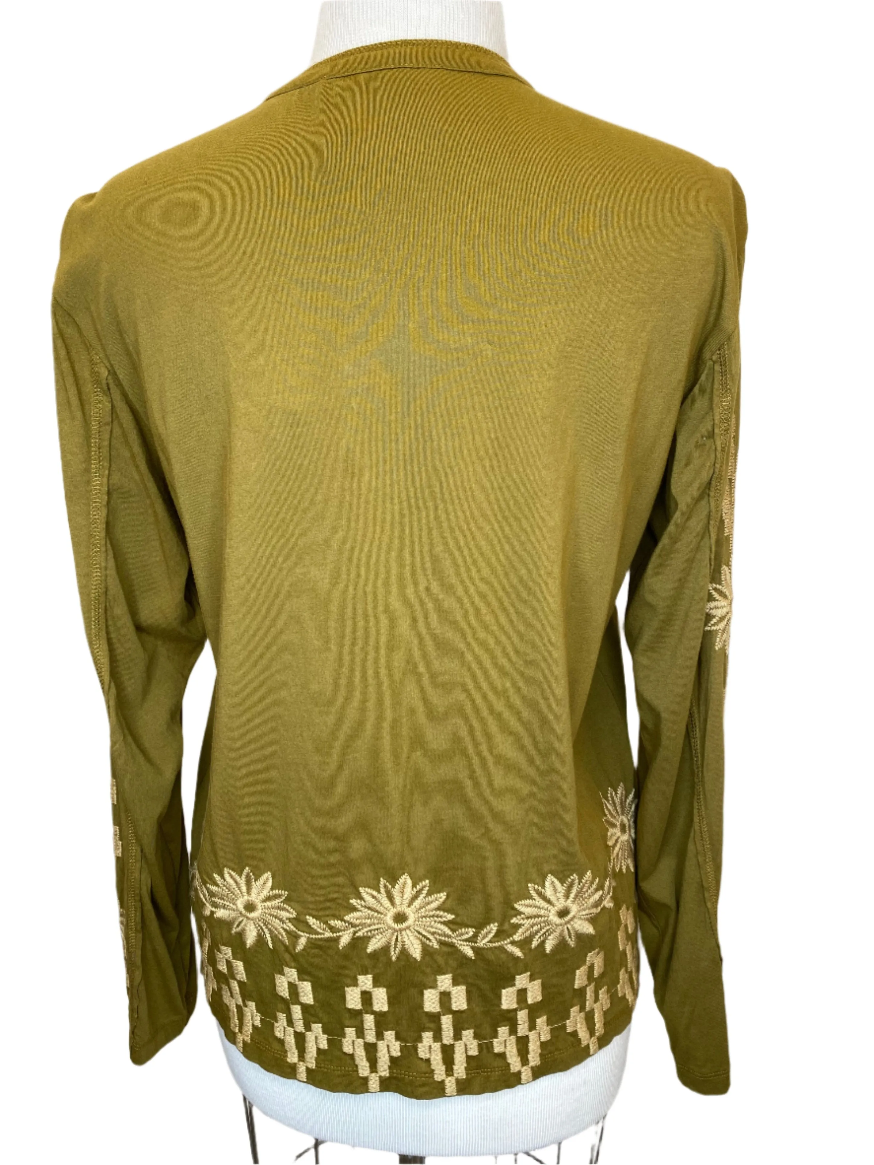 Johnny Was Georgina Raw Seam Henley Shirt J10623 Boho Chic *