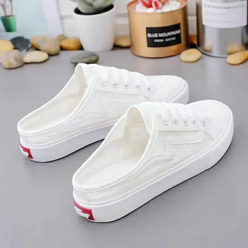 Joskaa Baotou half slippers women's outer wear fashion 2024 new summer women's shoes mesh breathable white shoes Korean shoes women