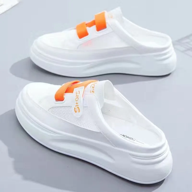 Joskaa Baotou half slippers women's outer wear fashion 2024 new summer women's shoes mesh breathable white shoes Korean shoes women