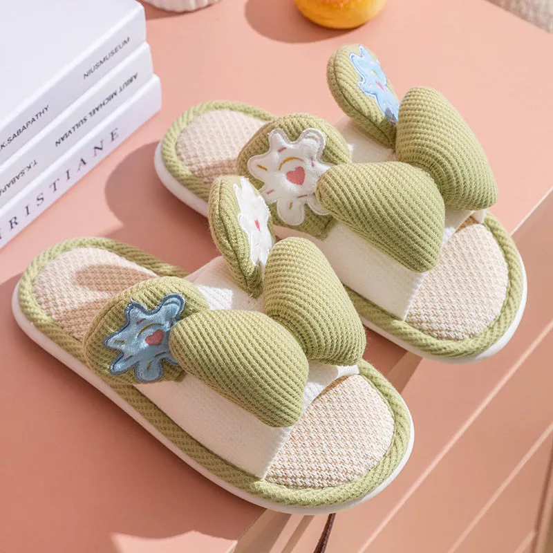 Lovely Women High Linen Slippers With Thick Soles