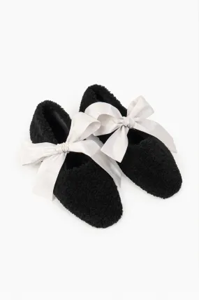 Lulu Shearling Slippers with Bows in Black